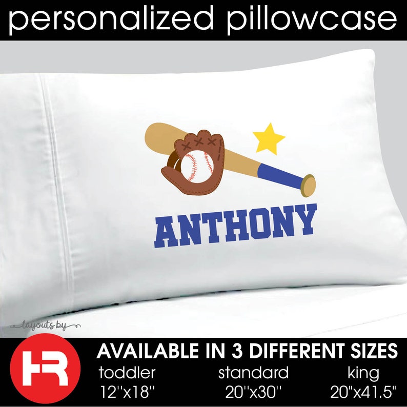 Baseball Pillowcase \u2022 Boys Personalized Bat Ball Glove Pillowcase \u2022 Baseball Bedding \u2022 Baseball Decor \u2022 Baseball Birthday Gift \u2022 Team Gift