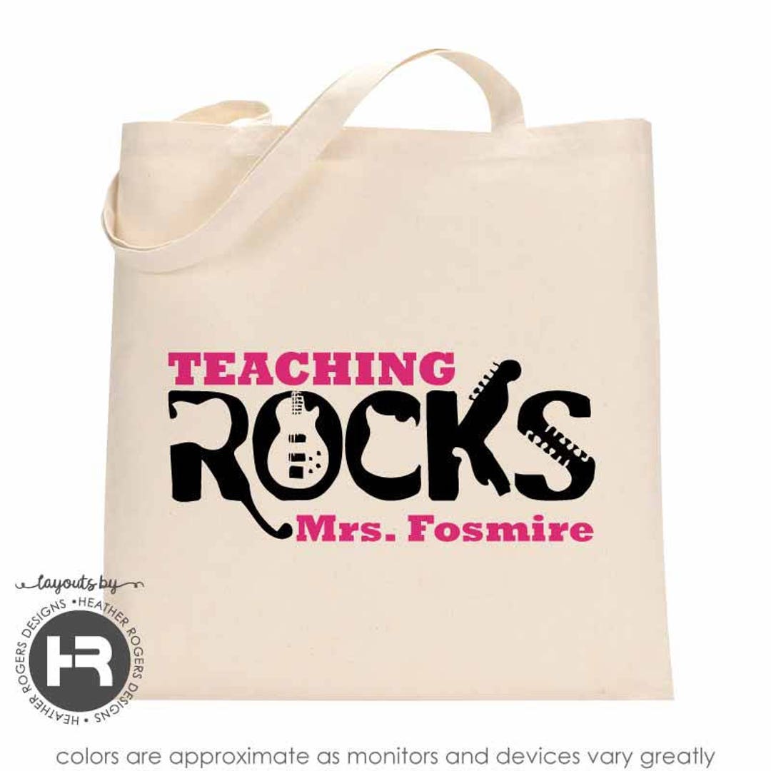 The Teaching Rocks Teaching Rocks Tote Bag Monogram With Name Personalized Music Teacher ...