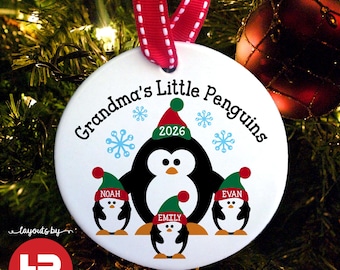 Personalized Grandma's Little Penguins Christmas ornament • Grandma Christmas ornament • Porcelain Penguin Christmas ornament