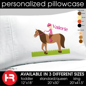 horse pillowcase monogram with name • girls personalized pillow case • decorative horseback rider bedding decor • custom birthday gift