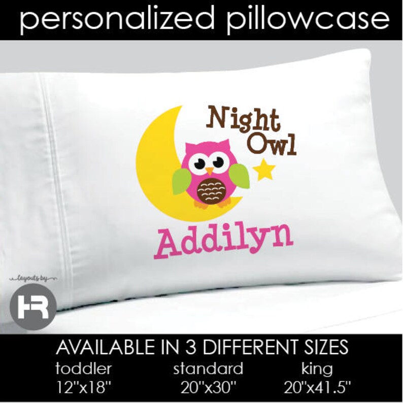 Night Owl Pillowcase Girls Personalized Owl Pillow Case Etsy
