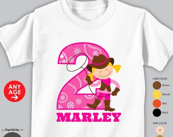 girls rodeo birthday shirt or bodysuit • monogram cowgirl birthday t-shirt • personalized western theme outfit • pink bandana number