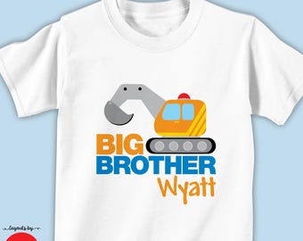 Excavator Big Brother Shirt – Personalized Construction Sibling Gift