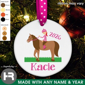 horse ornament • girls personalized horseback rider christmas ornament with name & year immagine 3