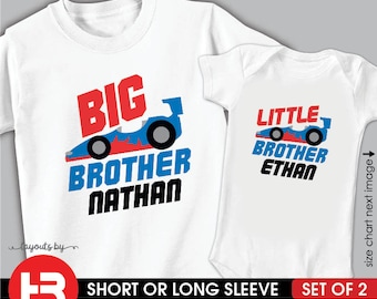 racing big brother shirt & race car little brother bodysuit or shirt • 2 personalized matching brother t-shirts