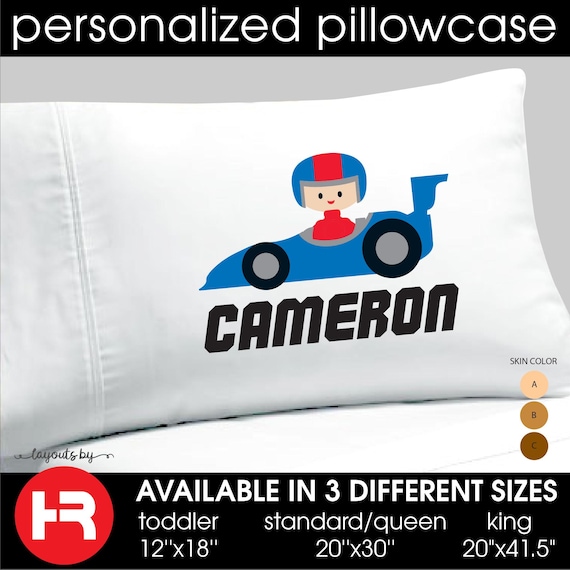 racing pillowcase monogram with name •  boys personalized race car pillow case • racecar bedding decor