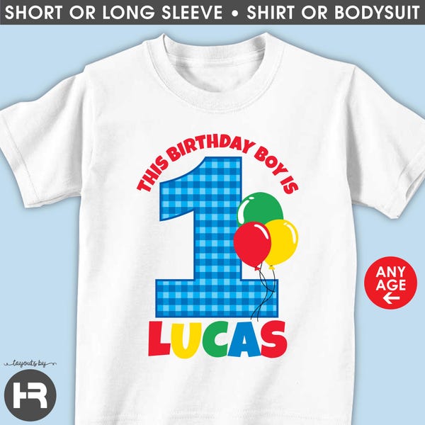 balloon birthday shirt or bodysuit • personalized 1st birthday t-shirt with child's name and age