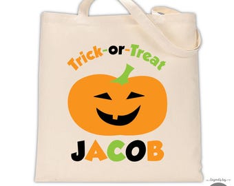 Personalized Halloween Trick-or-Treat Bag • Kids Pumpkin Candy Tote