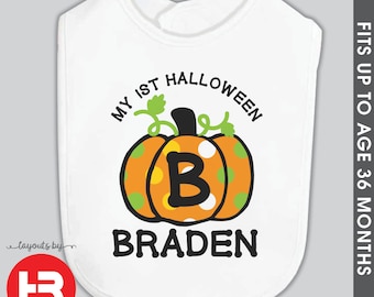 baby's 1st halloween bib monogram with name - personalized pumpkin bib - first halloween outfit
