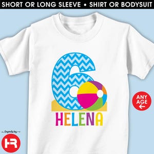 girls beach ball birthday shirt or bodysuit monogram with name & any age • beach birthday t-shirt • personalized pool party birthday outfit