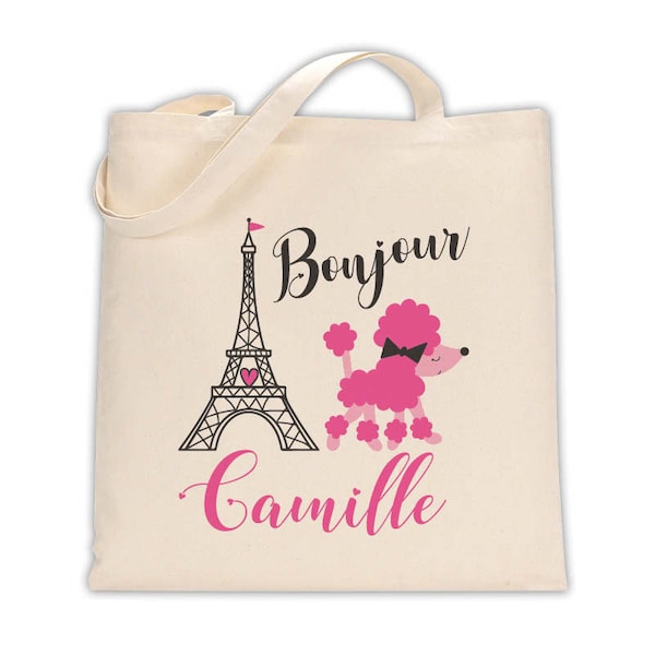 paris tote bag • personalized eiffel tower poodle bag • monogram paris birthday gift bag • paris slumber party bag • party favor bag