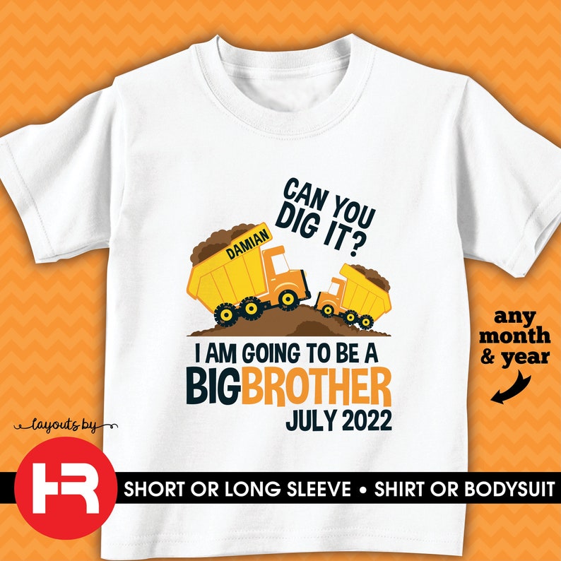 dump truck big brother shirt or bodysuit pregnancy baby announcement shirt construction t-shirt short sleeves