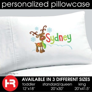 Kids Christmas Pillowcase Monogram with name • Personalized Decorative Reindeer Pillow Case Bedding