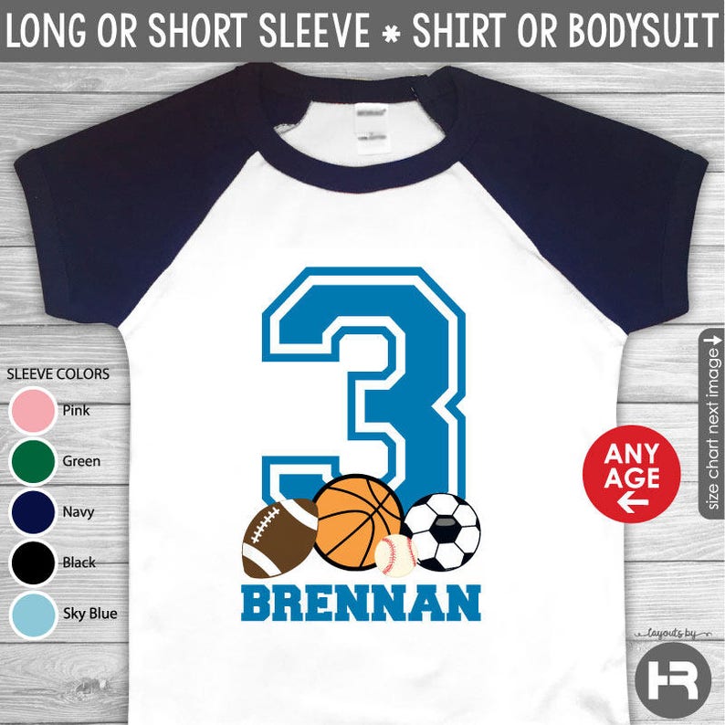 Sports Birthday Shirt or Bodysuit Raglan Sleeves Blue Etsy