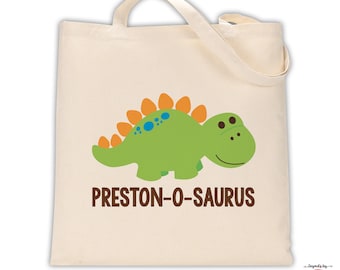dinosaur tote bag monogram with name - personalized birthday gift party favor