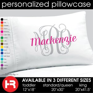 monogram pillowcase • girls decorative pillow case • dorm decor • printed pillowcase • birthday gift • graduation gift • bridesmaid gift