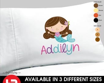 mermaid pillowcase monogram with name • decorative girls personalized pillow case bedding decor • pool party birthday gift