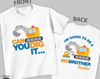 Excavator Big Brother Shirt or Baby Bodysuit • Personalized Construction Pregnancy Announcement T-shirt