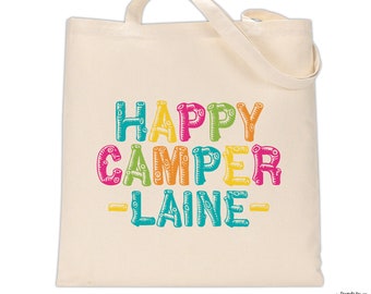 camping bag monogram with name • personalized camper tote bag • camping party favor bag • summer camp trip gift bag
