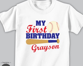 Personalized Baseball First Birthday Shirt or Bodysuit