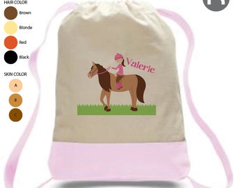 horseback rider backpack • personalized backpack • printed horse bag • summer camp bag • daycare bag • preschool backpack • horse birthday