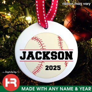 baseball christmas ornament personalized with kids name and year • baseball team gift present