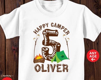 camping birthday shirt or bodysuit monogram with name & any age • personalized camp birthday t-shirt 100% cotton gift