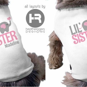dog big Sister shirt & lil' (little) sister shirt (pink/gray design) • 2 personalized dog sister t-shirts