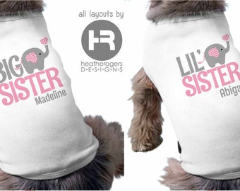 dog big Sister shirt & lil' (little) sister shirt (pink/gray design) • 2 personalized dog sister t-shirts