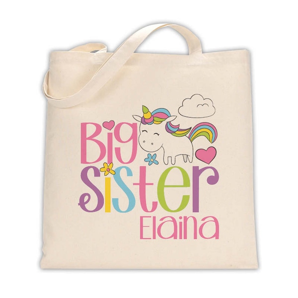 unicorn big sister tote bag monogrammed with name • personalized big sister gift bag