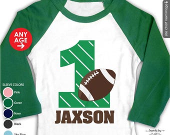 football birthday shirt or bodysuit • football raglan shirt • personalized football 1st birthday or any age • first birthday outfit