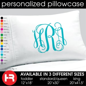 monogram pillowcase • dorm decor • girls personalized pillow case • printed pillowcase • graduation gift • birthday gift • christmas gift