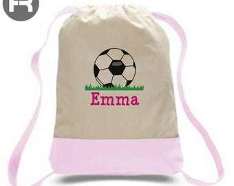 soccer backpack monogram with name • personalized printed girls soccer team camp bag gift • custom preschool backpack