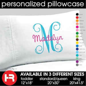 monogram pillowcase •  girls personalized pillow case • printed decorative pillowcase • graduation gift • dorm decor • girl's birthday gift