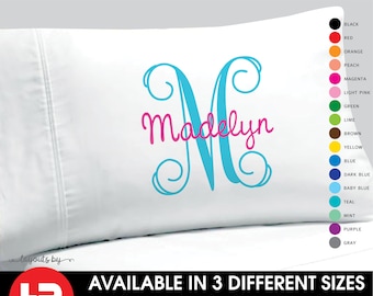 monogram pillowcase •  girls personalized pillow case • printed decorative pillowcase • graduation gift • dorm decor • girl's birthday gift