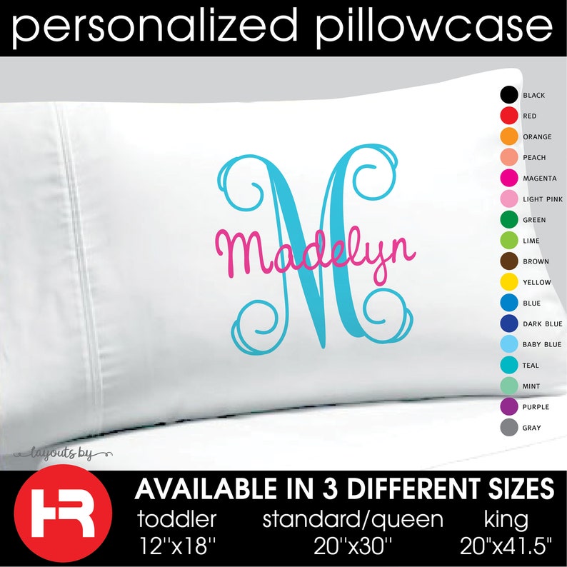 Monogram Pillowcase Girls Personalized Pillow Case Printed Etsy