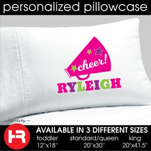 cheerleader pillowcase monogram with name • girls personalized cheer pillow case • decorative cheer camp gift