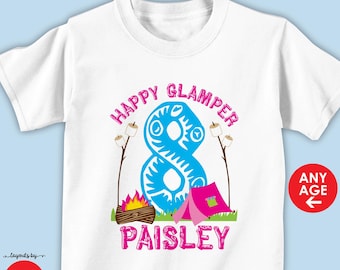 Glamping Birthday Party Shirt - Personalized Girl's Camp T-shirt