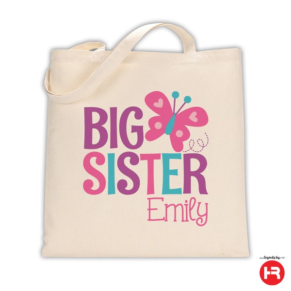 butterfly big sister tote bag monogram with name • personalized big sister gift