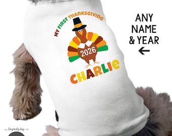 Dog 1st Thanksgiving Shirt • turkey t-shirt personalized with name & year