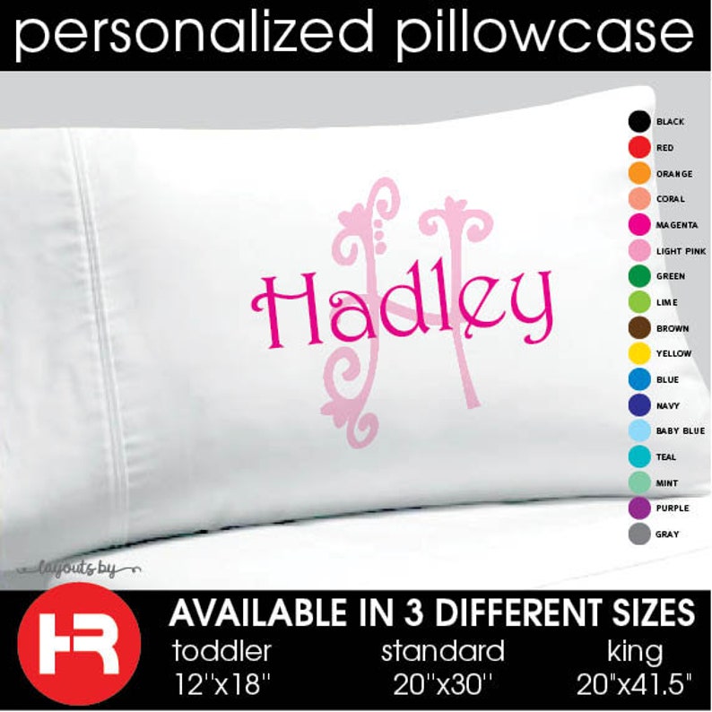 Monogram Pillowcase \u2022 Girls Personalized Pillow case \u2022 Printed Monogram Pillowcase \u2022 Girls Christmas Gift \u2022 Birthday Gift \u2022 Dorm Room Decor