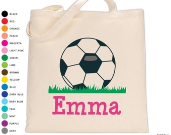 personalized soccer canvas tote bag • summer camp or team gift monogram with name