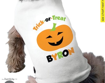 monogram halloween dog shirt • trick or treat dog outfit personalized with name • monogram puppy halloween costume