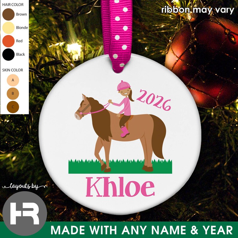 horse ornament • girls personalized horseback rider christmas ornament with name & year immagine 4