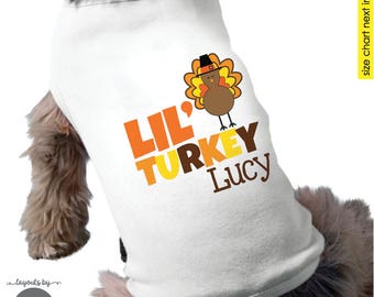 lil' turkey dog shirt monogram with name • personalized thanksgiving dog t-shirt