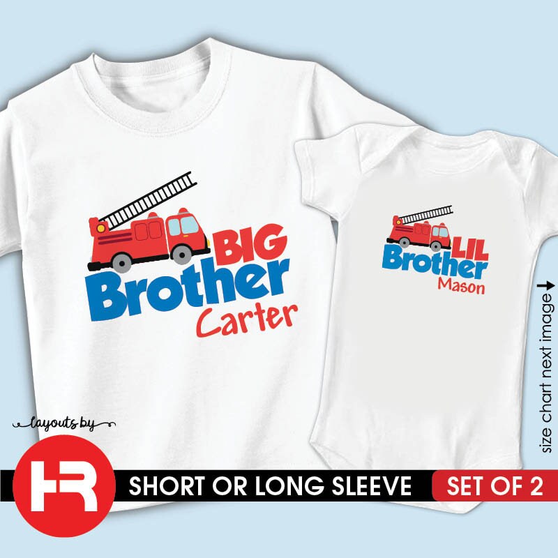 big brother shirt & little brother bodysuit \u2022 3 personalized matching fire engine brother t-shirts fire truck biggest brother shirt