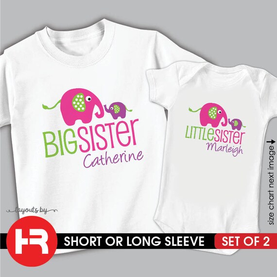 Personalized with ANY Name! Personalized Big Sister Cute Elephants Shirt or Bodysuit