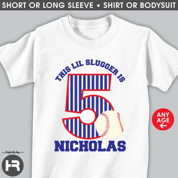 Baseball birthday shirt or bodysuit personalized with name & any age