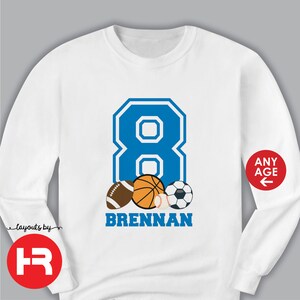 sports birthday shirt or bodysuit personalized custom sports theme birthday t-shirt LONG SLEEVE