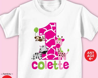 Personalized Zoo Animals Birthday Party Shirt or Bodysuit • Jungle Safari, Pink and Green